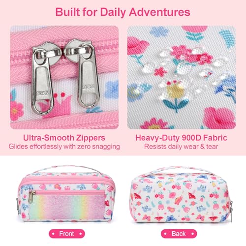Image of Pencil Case for Girls, Durable Kids Pencil Pouch for School, Wide Opening Soft Bag with Handle, Fits 50 Pens & Markers (Floral Butterfly)