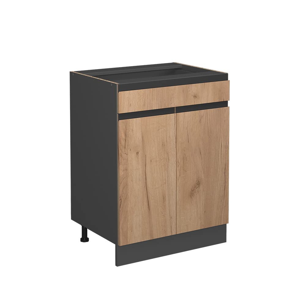 Vicco Kitchen base cabinet Raul, Goldkraft oak, 60 cm J-Shape, with drawer, without worktop, for flexible combination within modular kitchen systems — image 1