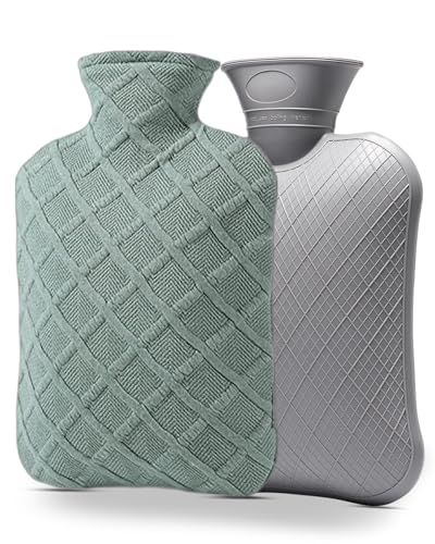 FORICOM Hot Water Bottle with Cover,Hot Water Bag for Pain Relief 2Liter,Heating Pad,Hand Warmer,Warming Bed.Classic.BPA Free,Close-Match(Green)