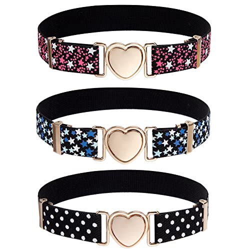QH-Shop Kinder Elastischer Gürtel Verstellbare Stretchgürtel Herzform Schnalle Dekorieren für Kleider Hosen Jeans für Mädchen Teenager 3 Stück
