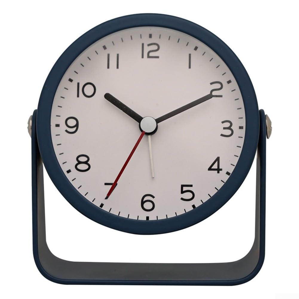 Silent Table Desk Alarm Clock, Metal Alarm Clock Swing Small Turn Clock Alarm Clock, Vintage Alarm Clock For Living Room Bedroom(Deep Blue)