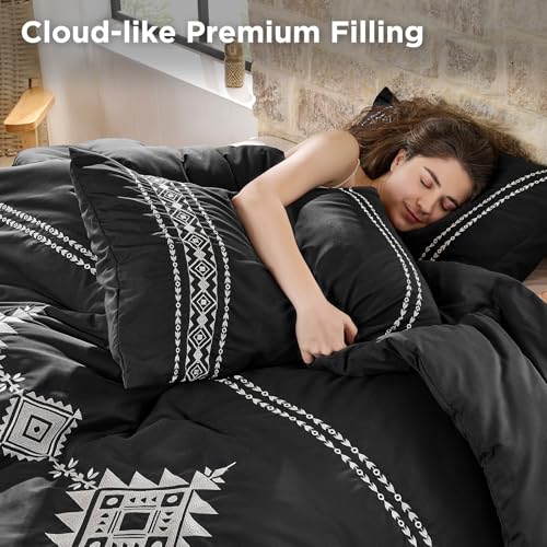 Baskbed Embroidered Comforter Set Queen 3 Piece Boho Bedding Black - image 3