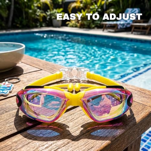 Image of BURNLAB Kids Mirrored Lens Swimming Goggles for Pool and Outdoor Swimming, Adjustable Fit, Boys and Girls (Yellow)