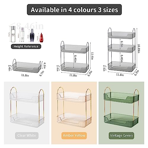 Image of Akinbas 2 Tier Bathroom Organizer Countertop Makeup Perfume Tray Skincare Organizer for Bathroom Dresser Vanity (Grey)