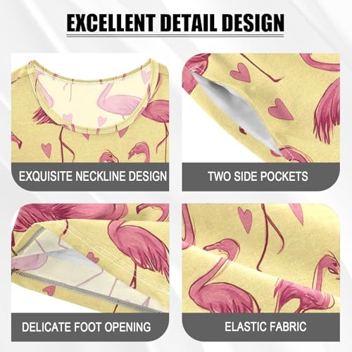 Pink Love Flamingo Pattern Summer Cute Pajama Sets, Short Sets for Daily Wears and Sleep Wears4
