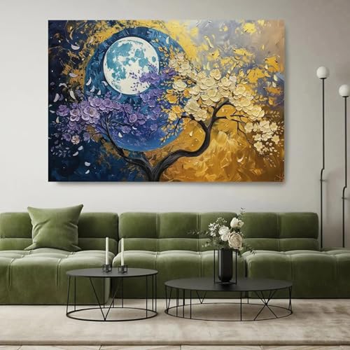 Toile abstraite paysage fleurs arbres lune affiche murale salon 30x45 cm sans cadre moderne