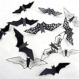 24Pcs Large Halloween Bats Wall Decorations Bats Wall Stickers 3D Self-Adhesive PVC Bats Wall Decals Removable Hollow Bats Window Stickers Walls Clings Decoration for Halloween Party Indoor Supplies
