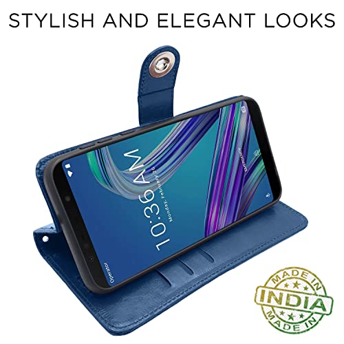 Image of Pikkme Asus Zenfone Max Pro M1 Flip Cover Leather Finish | Inside TPU with Card Pockets | Wallet Stand and Shock Proof | Complete Protection Flip Case (Button Blue)