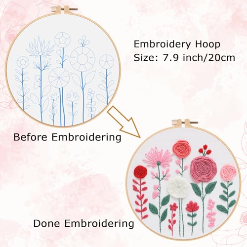 Image of Nuberlic Embroidery Kit for Beginners -Floral Easy Embroidery Kits for Adults Starter Cross Stitch Kit DIY Needlepoint with Step-by-Step Instruction