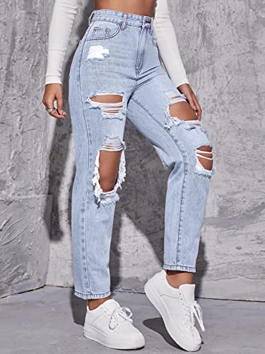 Floerns Women's Ripped High Waist Boyfriend Jeans Distressed Stretchy Denim Pants3
