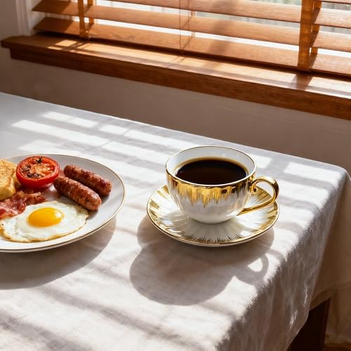 Porcelain Tea Cups Set of 2 - Ceramic Coffee Cup (210 Ml) with Saucers - Ceramic Mugs for Home and Restaurants, Valentines Mothers Birthday for Women Men Friend - Image 5