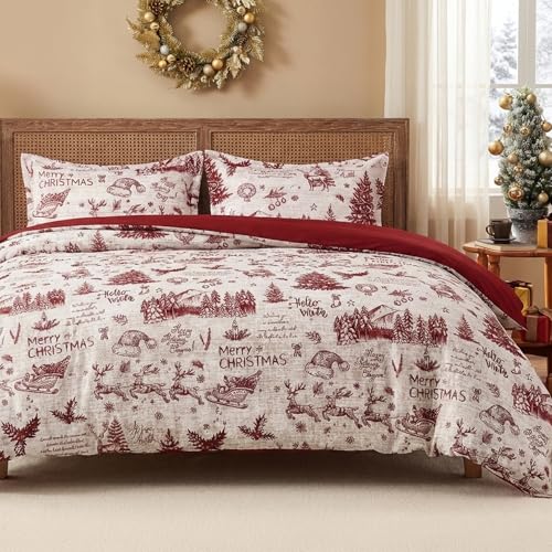 CAROMIO Christmas Duvet Cover Set King Size - Christmas Holiday Printed Duvet Cover Set Soft and Breathable Xmas Decorations Bedding Set (King 104x90)