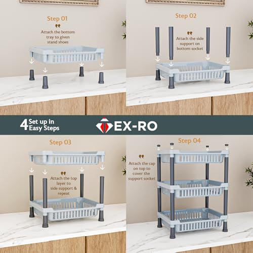Image of TEX-RO 3-Layer Kitchen Rack Stand | Multipurpose Rack for Storage | Vegetable Stand for Kitchen Storage Rack | Durable Kitchen Racks for Storage (Grey)