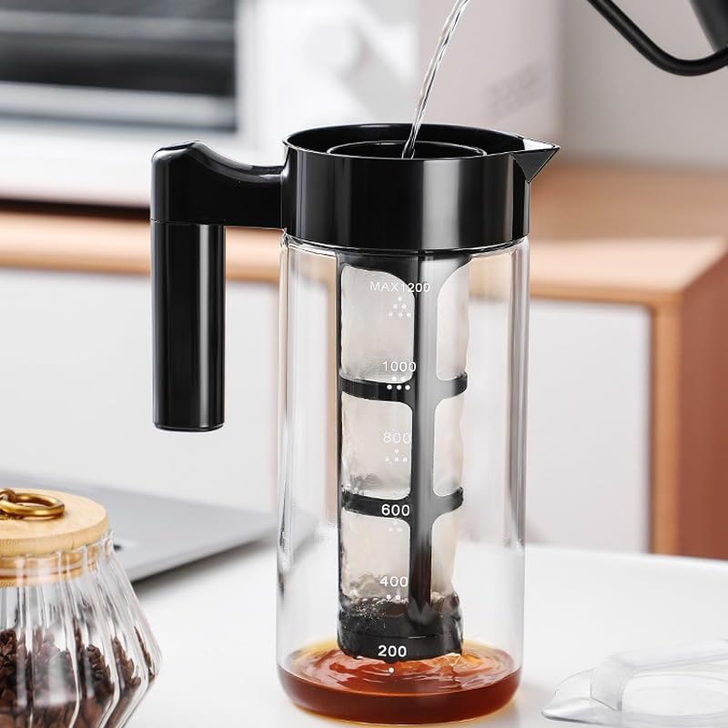 Image of Cold Brew Coffee Maker & Iced Tea Brewer - 1.3L Borosilicate Glass Pitcher with Reusable Mesh Filter - Easy to Clean, Dishwasher Safe - Ideal for Home & Travel