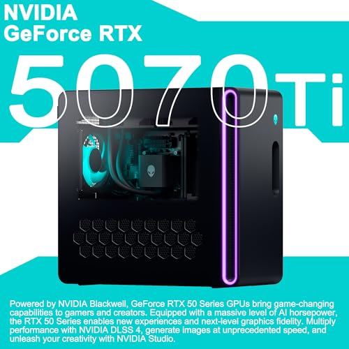 Image of Dell Alienware Aurora ACT1250 Gaming Desktop Intel 20-core Ultra 7 265F (>i7-14700) 32GB RAM 1TB SSD GeForce RTX 5070 Ti 16GB GDDR7 DLSS4 Wi-Fi7 1000W PSU Liquid Cooler for Gaming AI Win11Pro