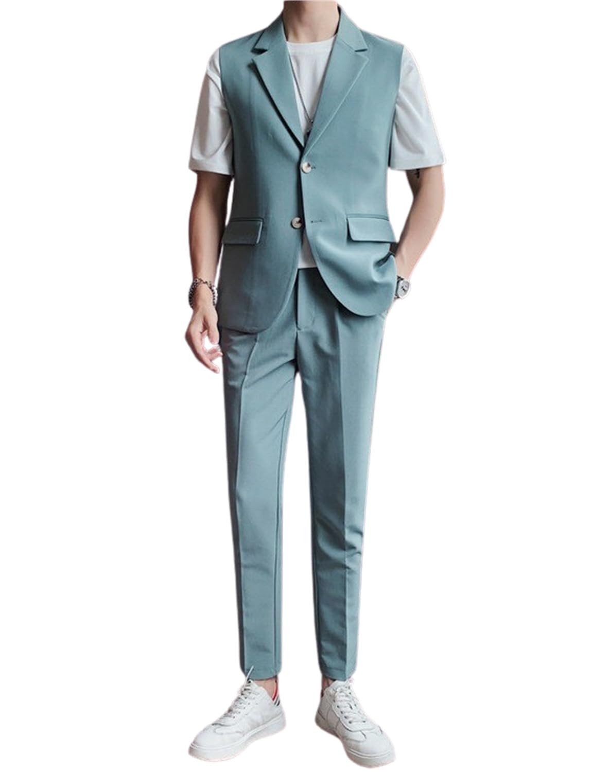 QrkodaMen's Notch Lapel Suit Vest Two Buttons Waistcoat Casual Daily Outgoing