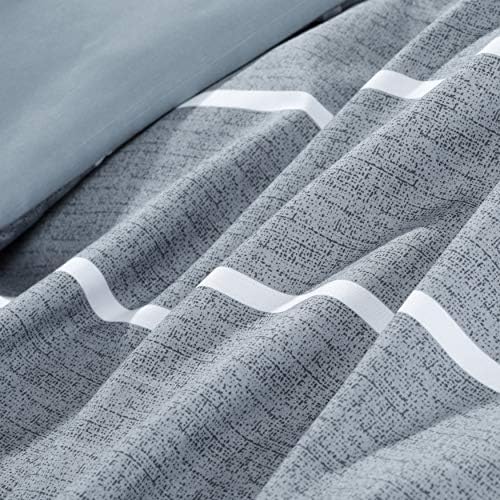 Eben Reversible Printed Duvet Cover Set Double Size - Grey & White Neatly Striped Motifs Design - 3 Pics Ultra Soft Hypoallergenic Microfiber Quilt Cover Sets