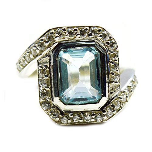 Topaze bleue naturelle et émeraude en bague mixte argent pour vos soirées