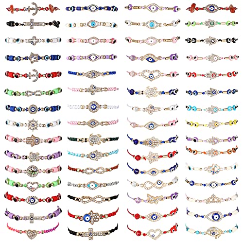 Fumete 60 Pcs Evil Eye Bracelets Set Mexican Bracelets for Women Protection Anklets Jewelry Gift