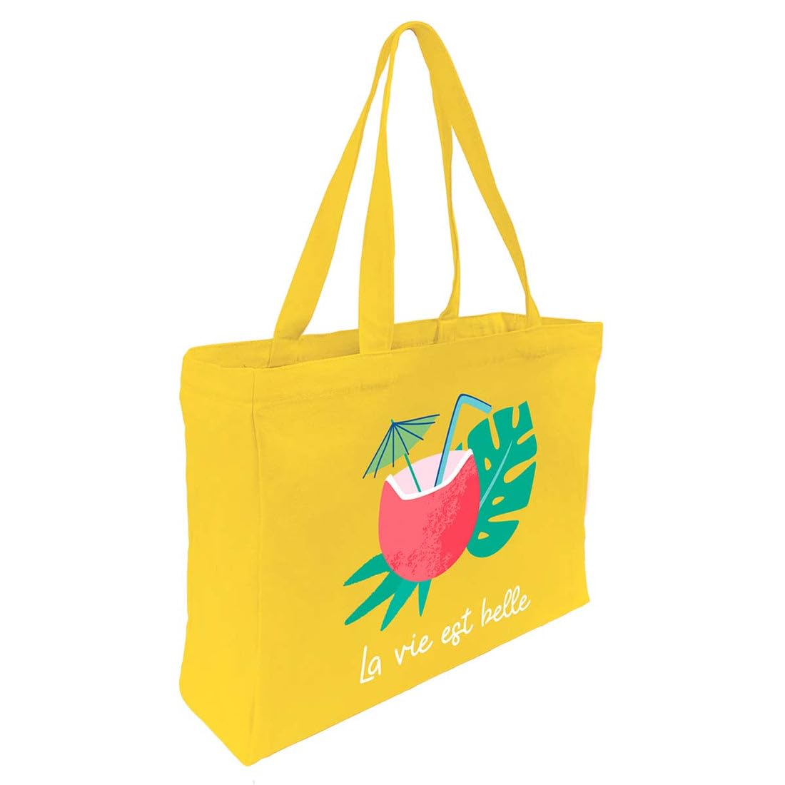 Draeger Paris – Tote Bag Kokosnuss "La vie est belle" (auf Französisch) – leicht, robust und ultraweich – geräumige Innenseite – Tote Bag aus 100 % Baumwolle - Einkaufstasche wiederverwendbar