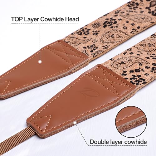 Image of Padwa Lifestyle Cork Camera Strap - 2 inch Top Layer Cowhide Head Camera Straps for Photographers,Natural Log Crackle Art Print Style,Soft Chamois Velvet Padded Strap Quick Release fits All Cameras