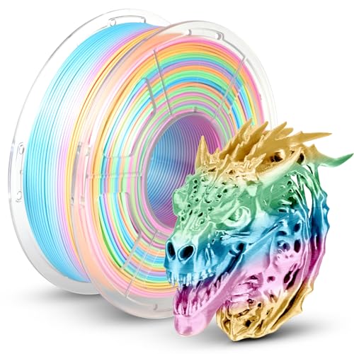 Image of TECBEARS Silk Rainbow PLA Filament 1.75mm, Gradient 3D Printer Filament, Shiny Silk Rainbow Filament, Fast Color Change Each 8 Meters, Dimensional Accuracy + /- 0.02mm(Pink-Yellow-Blue-Green)