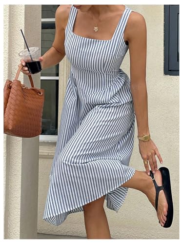 Floerns Women's Striped Tank Dress Sleeveless Square Neck Going Out A Line Midi Dresses2