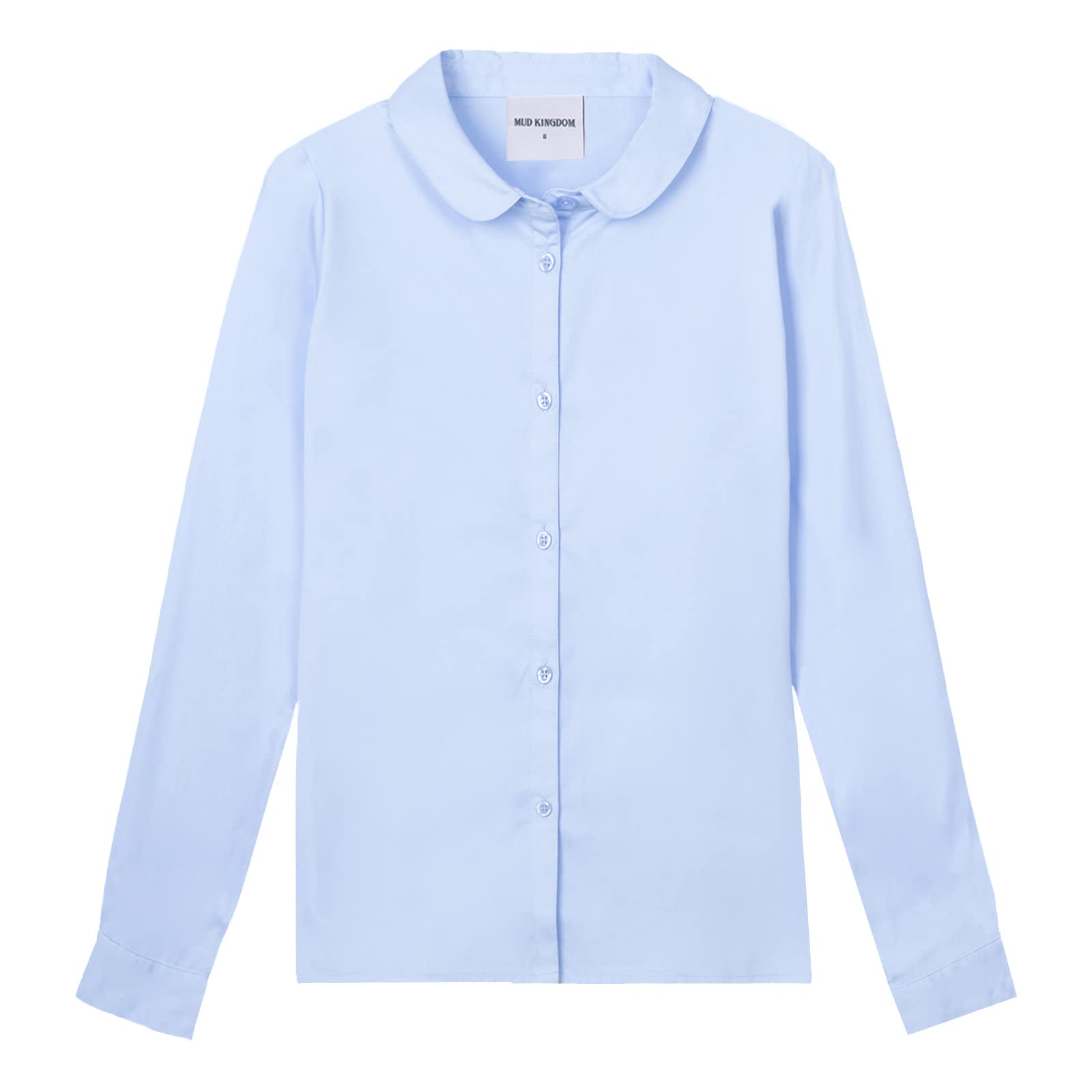 Mud Kingdom Girls Dress Shirts School Uniform with Peter Pan Collar Poplin Long Sleeve