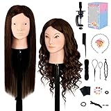 MYSWEETY Mannequin Head with Human Hair, 80% Real Hair 26'' Makeup Hairdressing Practice Training Head, Cosmetology Manikin Doll Head for Hair Styling with Clamp Holder & DIY Hair Braid Set