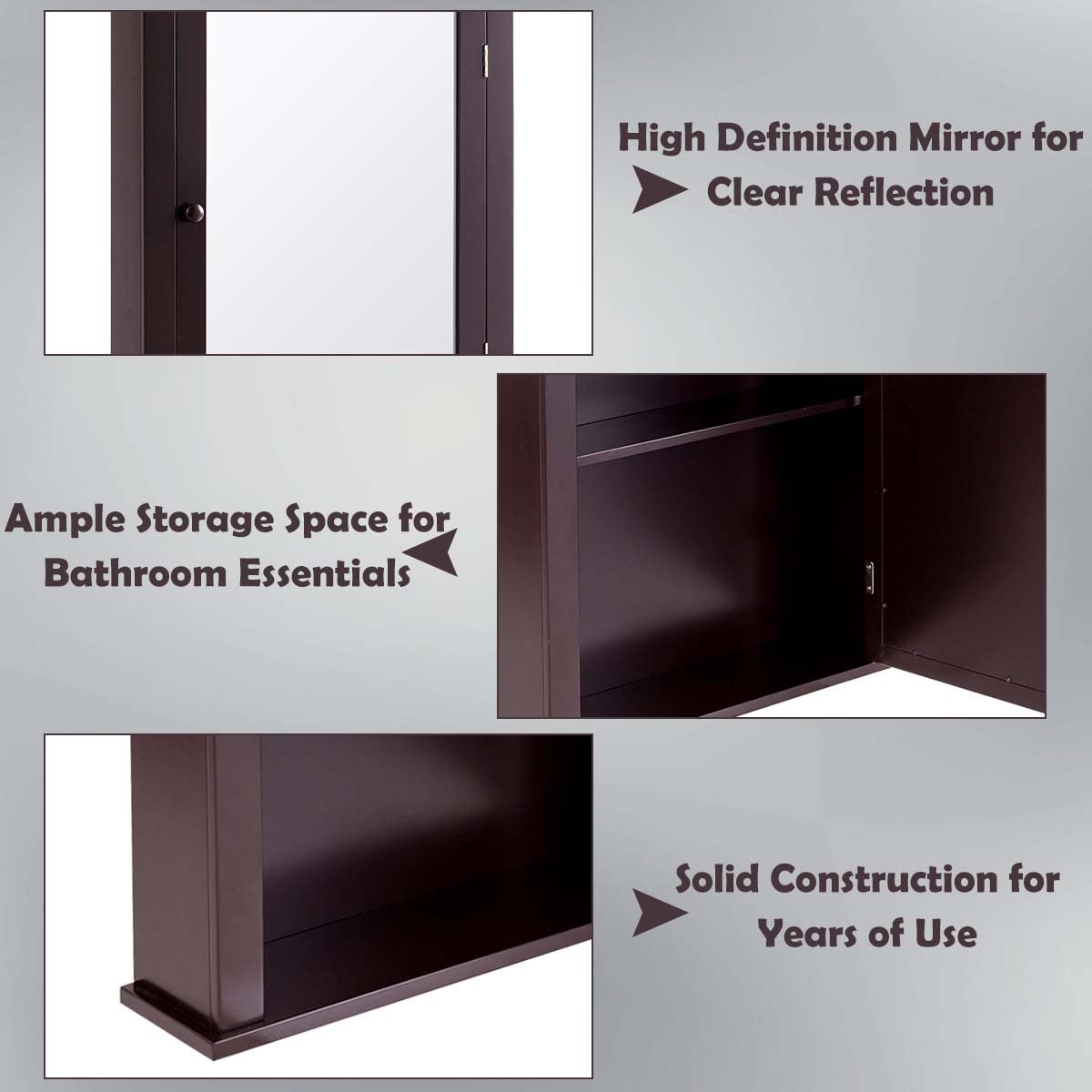 Armadio Da Bagno Con Specchio In Legno MDF - 56x15x69 Cm, Sospeso A Parete Con Ripiano Regolabile