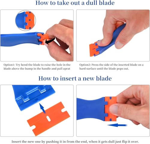 Image of 8 PCS Plastic Razor Blade Scraper Tool with 100 PCS Extra Blades, Cleaning Scraper Remover for Stickers Lables Paints Adhesives on Window Glass Car