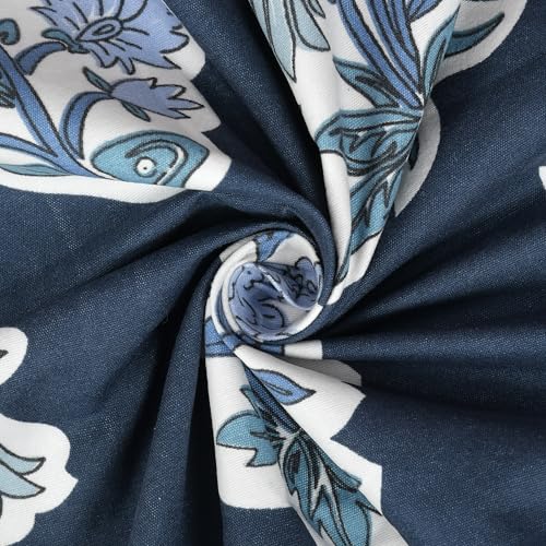 Image of Cotton Diwan Set Covers |8 Pieces Diwan Cover Set|300 TC Fabric| Pure Cotton Printed Deewan Set (1 Single Bedsheet, 2 Bolster Covers, 5 Cushion Covers)|Blue Petals |SZDS 036