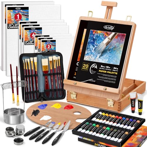 82Pcs Professional Oil Painting Set with Easel Box, 24 Rich