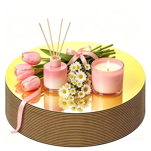 22PCS Gold Round Mirror Centerpieces for Tables, 6" Flat Circle Gold Mirror Plates for Wedding Table Decorations, Round Mirror Candle Plates for Party Event Baby Shower Decor, Decorative Mirror Tiles