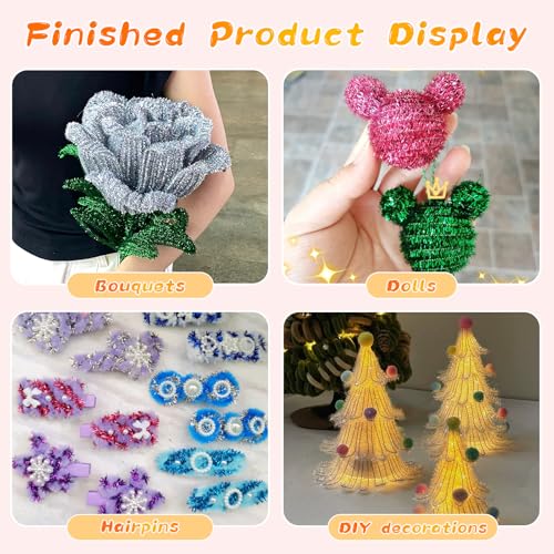 Image of ZXIIXZ 100 Pcs Pipe Cleaners, Glitter Pipe Cleaners Bulk for Making Flowers