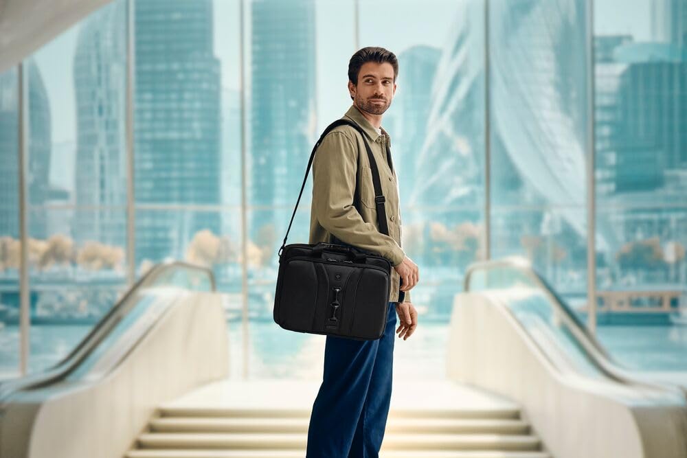 Wenger Legacy Black Series Maletín para portátil con correa, notebook de hasta 16", compartimento para tableta, maletín, 15 l, oficina, negocios, universidad, negro, 653630