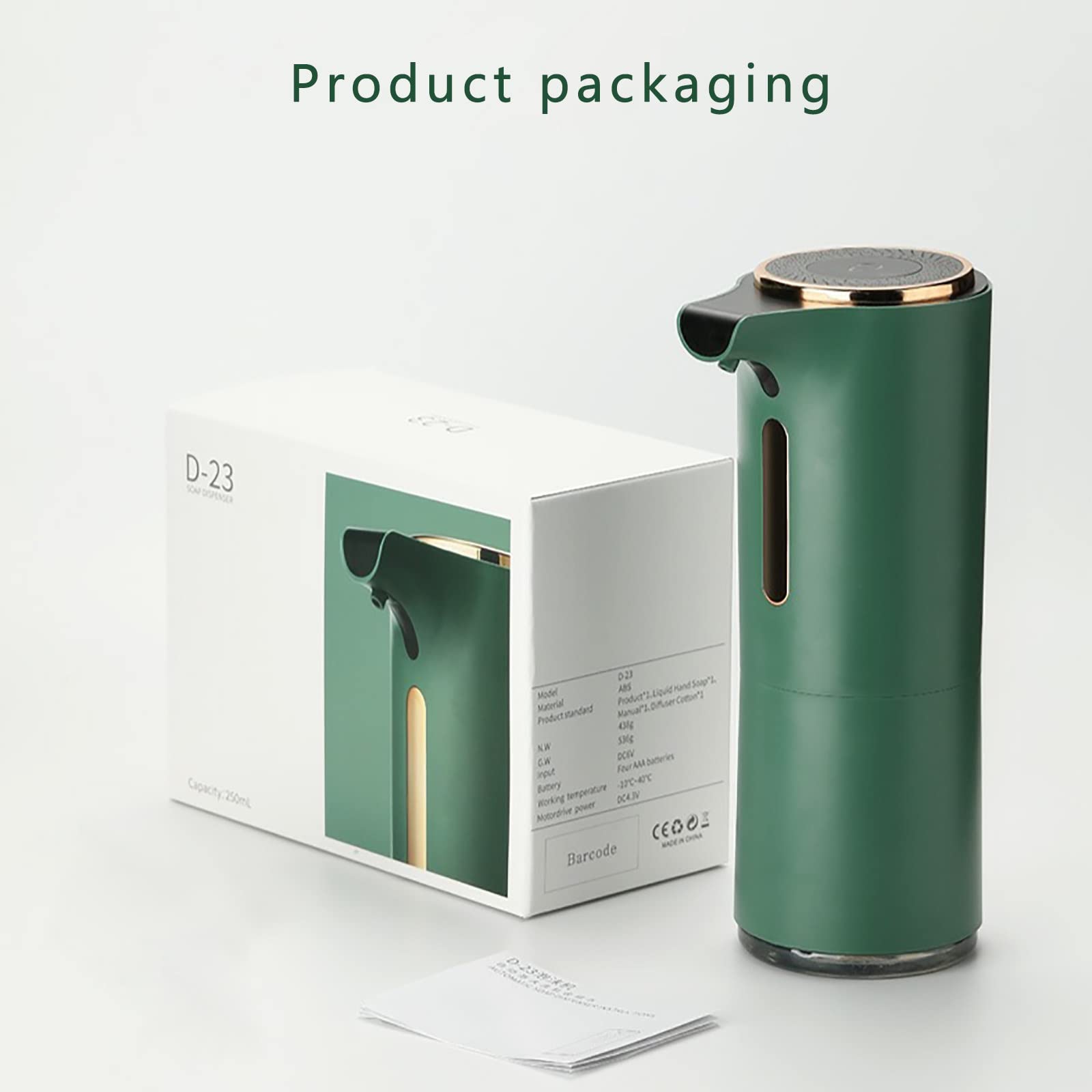 Dispenser Sapone Automatico, Dispenser Sapone Bagno 280ml Ricaricabile, Dispenser Sapone Cucina Non Touch, Dispenser Detersivo Lavatrice con Sensore IPX4 Impermeabile Verde