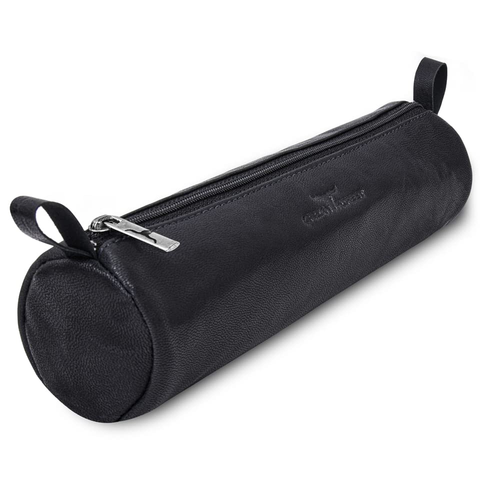 URBAN FOREST Leather Toby Black Casual Pencil Pouch | Utility Pouch | Makeup Toiletry Bag | Pencil Case