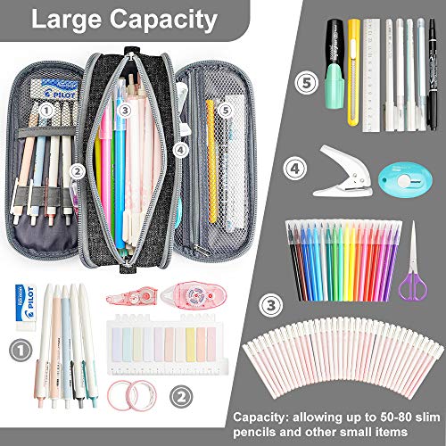 Grote Etui met grote capaciteit Pennenhouder 3 compartimenten Schoolbenodigdheden Briefpapier Make-up tas Geschenk voor… - Afbeelding 3