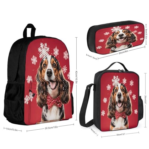 3-in-1 Backpack Combination Set Dog Head with Snowflake Print 3Pcs Backpack Sets Travel Daypack with Lunch Bag And Cosmetic Bag2