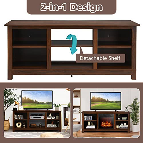 Tangkula Fireplace Tv Stand For Tvs Up To 65 Inches, With 18 Inches 1400W 5,000 Btu Electric Fireplace Insert, Adjustable Flame Brightness & Heat, Timer And Remote Control (Walnut) #TOP4