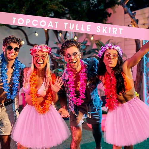 Tüllrock Damen Retro Tütü Rock Dreilagiger Tüll Tutu Rock für Erwachsene mit Futter 80er Jahre Tüll Rock für Halloween Rock Party Festival Feier Rosa