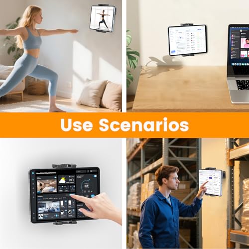 Image of OHLPRO Tablet Wall Mount Holder, 360 Rotation for 5-13 inch iPad mini Pro Air, Fire HD, Galaxy Tab, Switch and Phone, Drilled Base with 3 inch Support Arm Stand, Adjustable Tilt