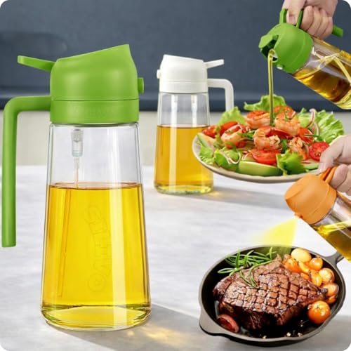 Image of CAKETIME 2 in 1 Glass Oil Sprayer & Dispenser Bottle 500ml for Kitchen - Olive Oil Spray Bottle with Fine Mist Sprayer & Pour Spout - Mister for Air Fryer, Salad, BBQ, Cooking & Baking