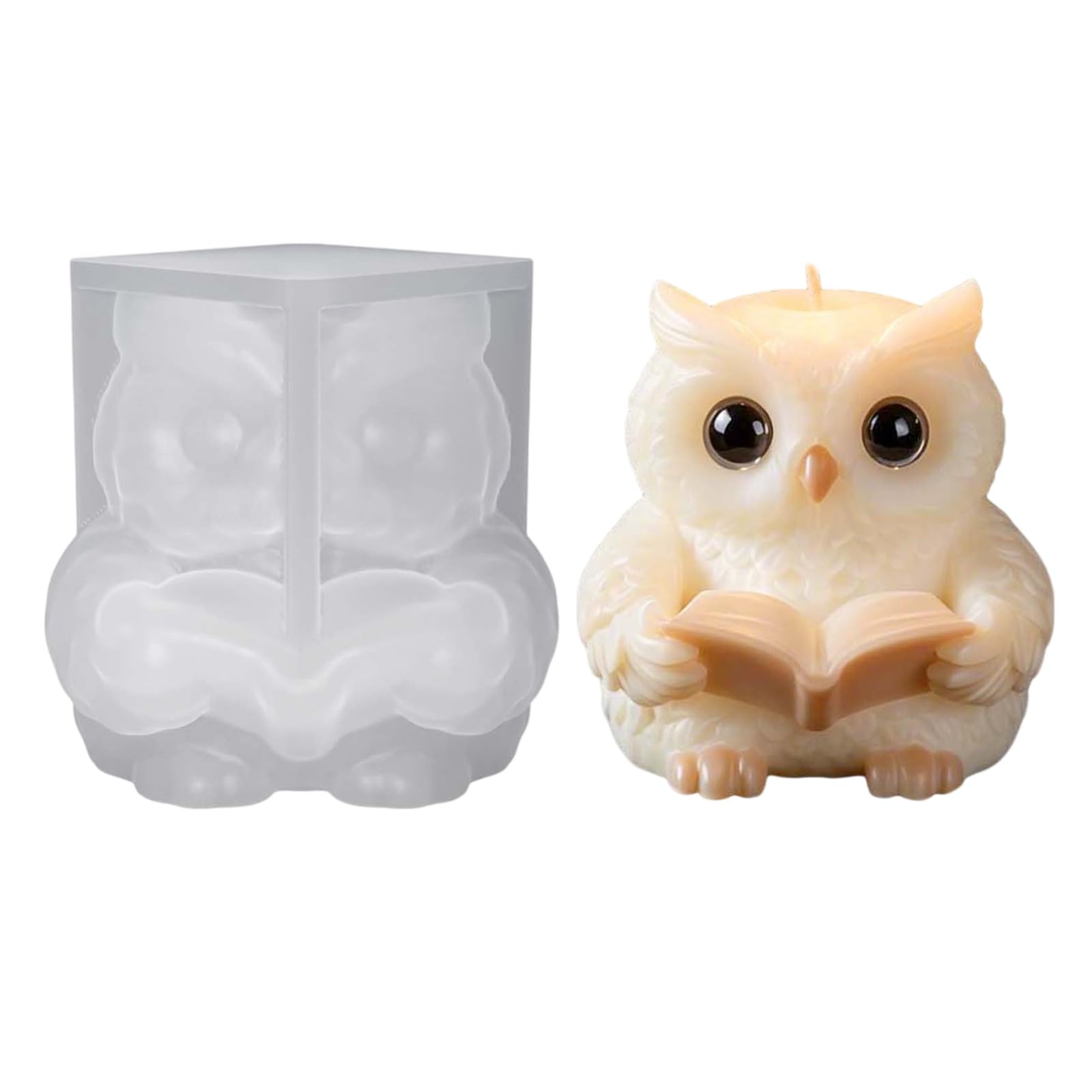 PANGBOER Silicone Reading Owl Mold for Soap Making Resin Casting, Owl and Plaster Casting Mold for Home Projects Reading Plaster Silicone Freestanding Figurine Decor