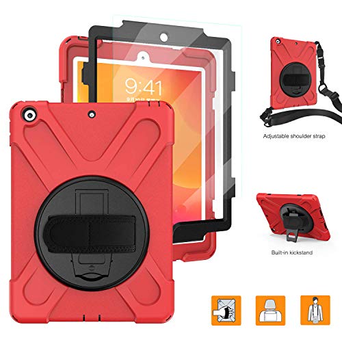 iPad 10.2 2019 Case with Screen Protector,TSQ Heavy Duty Hybrid Dropproof Silicone Rugged
