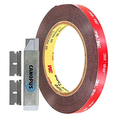 CANOPUS Double Sided Tape, 5952 Heavy Duty Mounting Tape, Strong Bond & Weatherproof Seal Strip for Automotive Mounting, Picture and Photo Frame, Poster, Craft, 0.50 in x 15 ft, Black, Made in USA