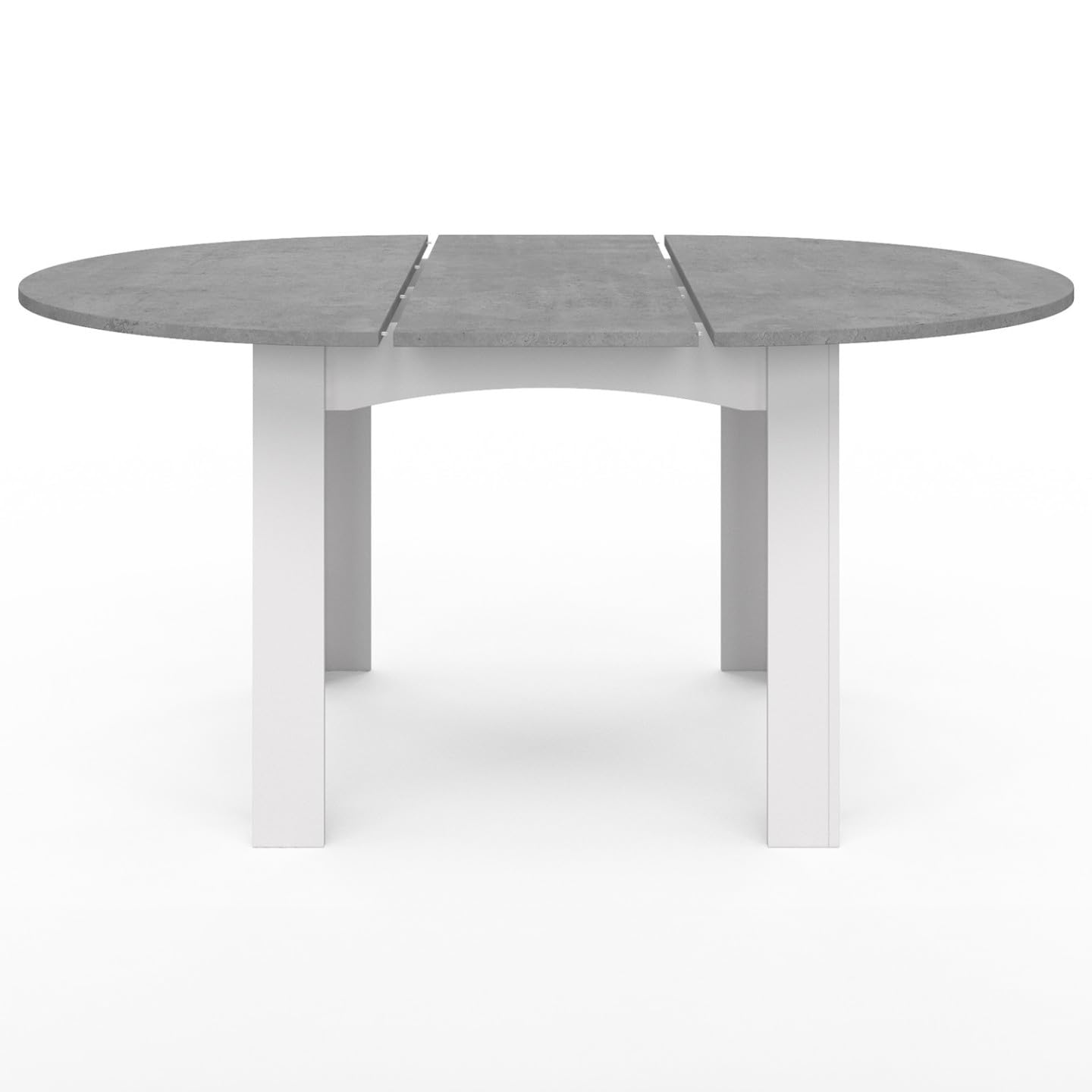 IDMarket - Tavolo da pranzo allungabile, rotondo, Dona, per 4-8 persone, bianco, piano in effetto cemento, 110-150 cm
