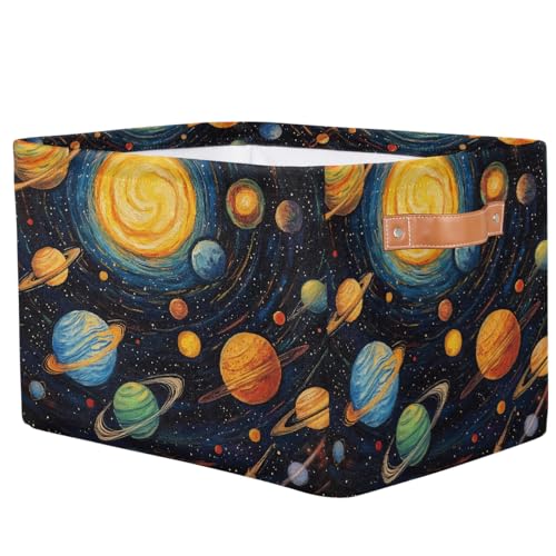 Image of Solar System Storage Baskets for Organizing, Fabric Collapsible Storage Bins Box Space Planets Decorative Toy Organizer Baskets for Closet Shelves Gift Basket 1 Pc