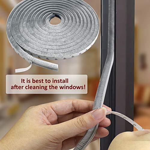 Seimneire Adhesive Brush Seal Weather Stripping, 0.27" X 0.32" X 20 Ft High-Density Felt Door Brush Strip Dust-Proof Soundproof Windproof For Sliding Sash Door Window Wardrobe Seal, Gray #TOP5